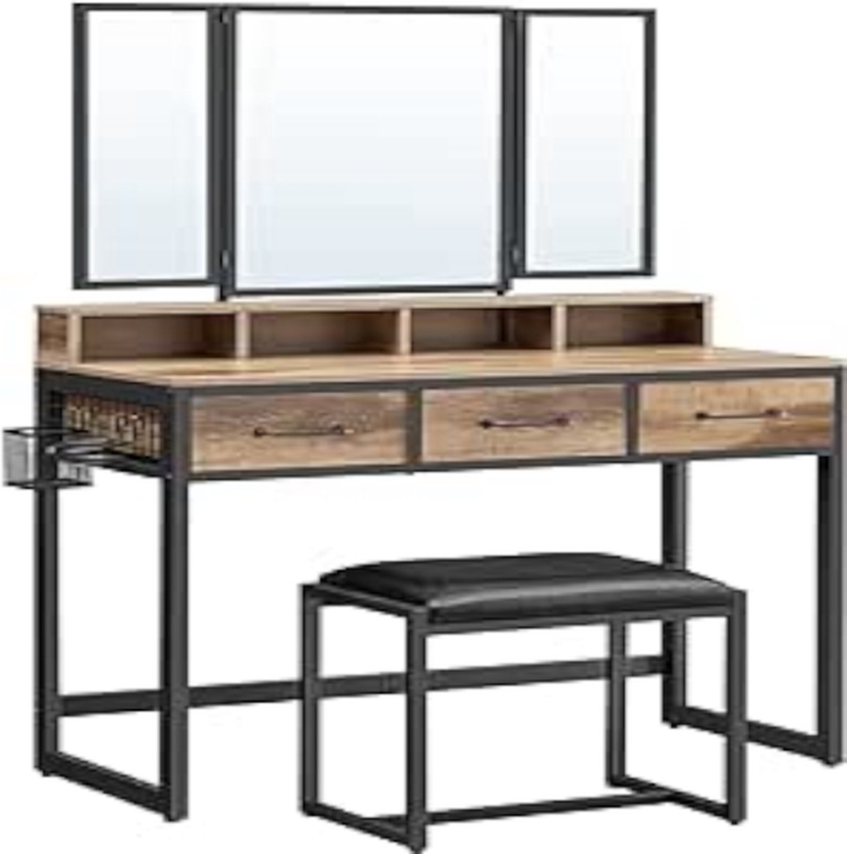 Hoppa! - Make-uptafel met gestoffeerde kruk - Eikenbruin-zwart