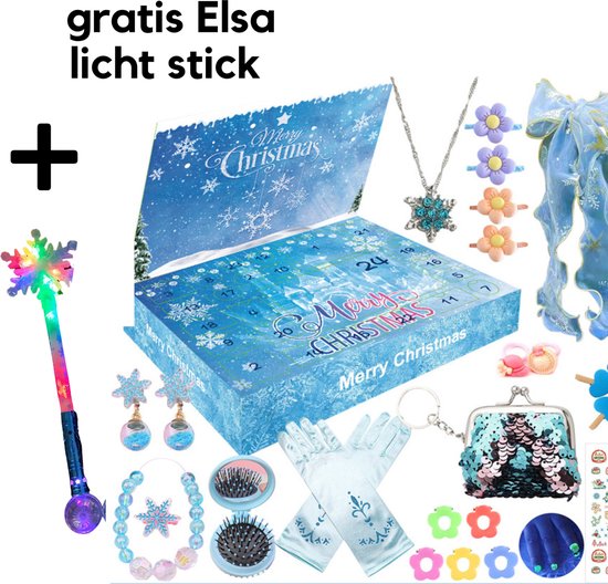 EazyPeezy Speelgoed Adventskalender - IJsthema - 24 Vakjes Bevroren - Lichtgevend Ijskristal - Ijsprinses - Prinsessen cadeau - Kinderen