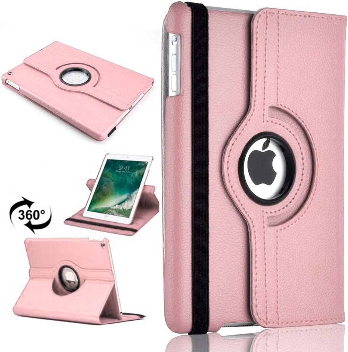 Tablethoes Geschikt voor: iPad 9,7-inch Air 1 (2013), iPad Air 2 (2014), iPad 5 (2017) iPad 6 (2018) A1474/A1475/A1566/A1567/A1822/A1823/A1893/A1954 hoesje 360° draaibaar (licht roze)
