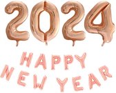 Folieballonnen Happy New Year (41cm) en 2024 (66cm) Rosé Goud