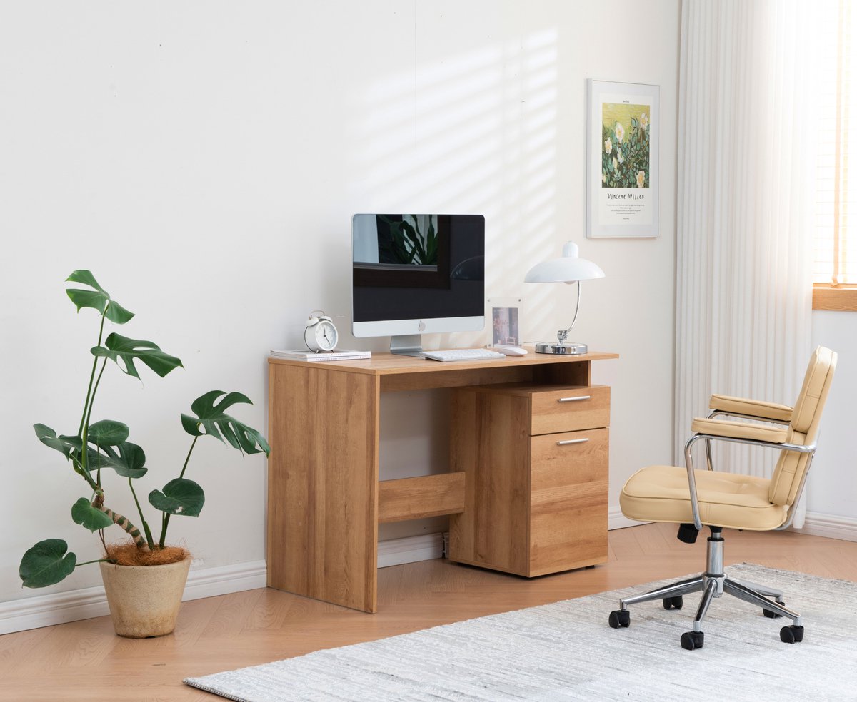 Bureau Tumba met lades 115x48x75 cm houtkleurig en zwart