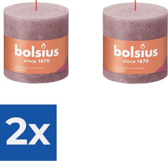 Bolsius Stompkaars Ash Rose Ø100 mm - Hoogte 10 cm - Grijs/Roze - 62 branduren - Voordeelverpakking 2 stuks