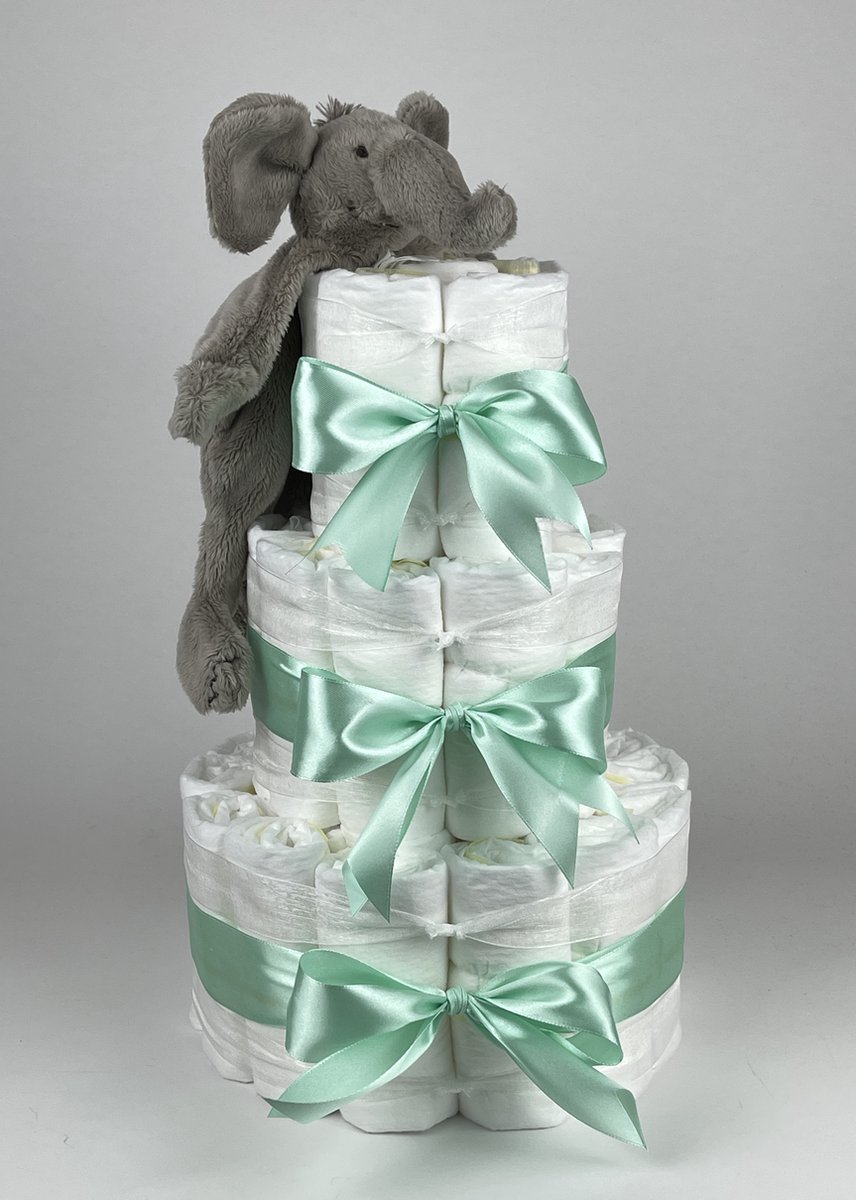 Goedkoopste Chouette-Chouette | Luiertaart Neutraal | Kraamcadeau | Geboorte Jongen Meisje | Babyshower | Tuttle Olifant Elliot Groen