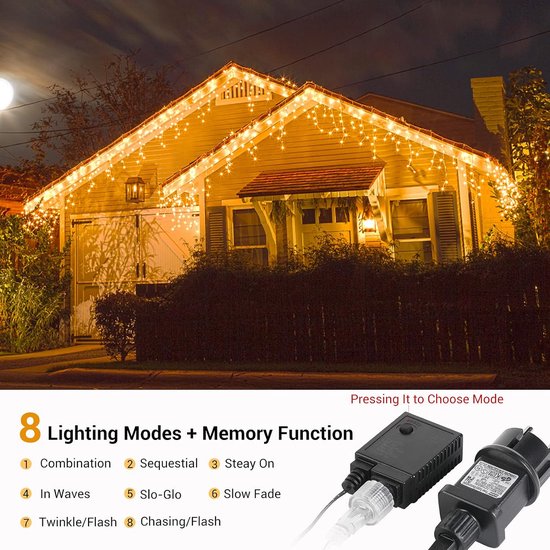 10M 100 LED guirlandes Guirlande lumineuses blanc chaud 8 Modes d'éclairage  fête jardin intérieur extérieur décoration lumières de noël IP44