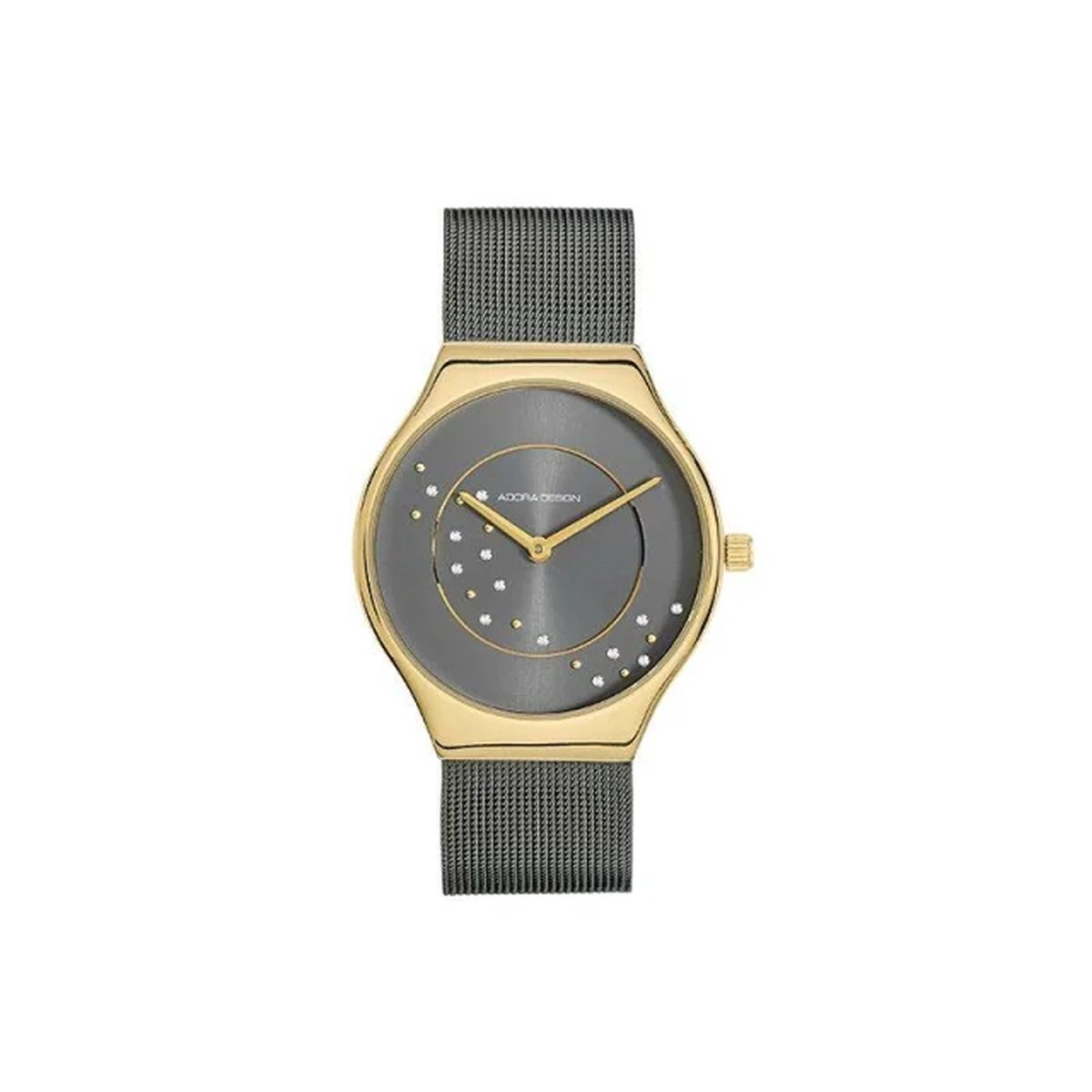 Adora AD8547 dameshorloge roestvrijstalen kast in goud met mineraalglas en 34 mm diameter. De armband is gemaakt van roestvrij staal in de kleur zwart.