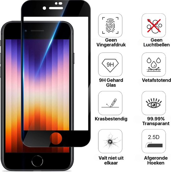 Protecteur d'écran iPhone 7 Plus - 2 pièces - Glas trempé 9H - Entièrement couvert - Anti-graisse - Verre de protection - Qualité militaire - Protecteur d'écran iPhone 7 Plus - Zwart