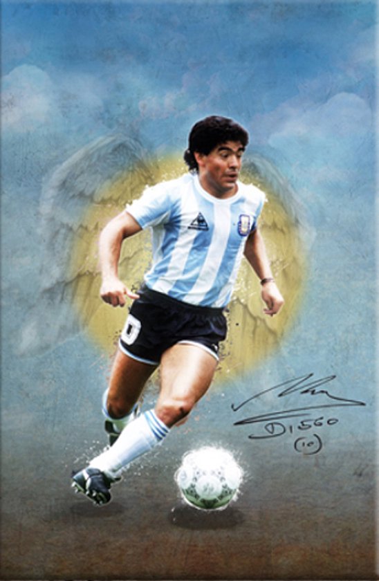 Allernieuwste.nl® Canvas Schilderij Voetbal legende Maradona - Voetbal Soccer - Poster - 50 x 70 cm - Kleur