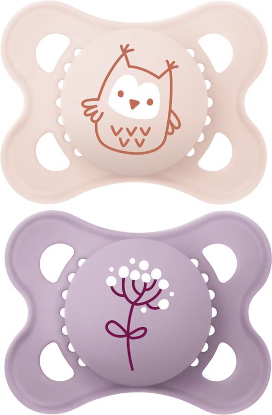 MAM Original Sucette 0-6 Mois Siliconen (2 pièces) Hibou rose/violet MAM