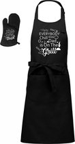Luxe BBQ- en keukenschort - tesktschort - Everybody Chill - 76 x 90 cm - verstelbaar en voorvak - met barbecue handschoen - one size - zwart