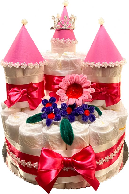 Gâteaux de couches & Kadoos | Gâteau de couches château de princesse |  fille | rose |... | bol.com