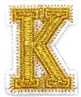 Alfabet Letter Strijk Embleem Patch Goud Wit Letter K / 3.5 cm / 4.5 cm