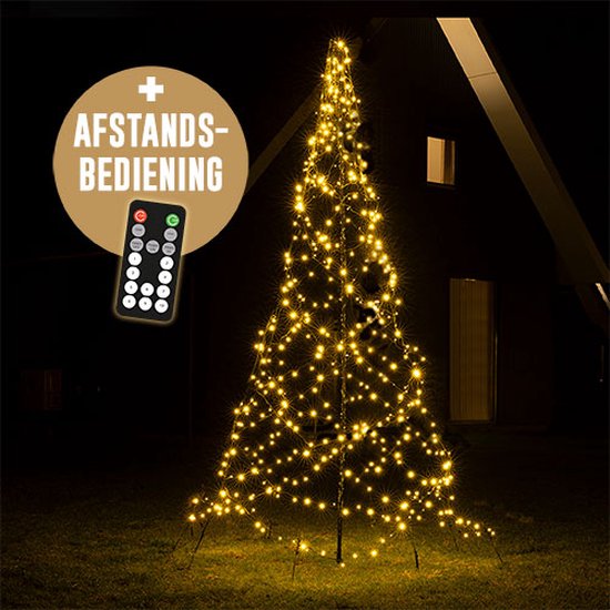 Lumedi - Kerstboom - vlaggenmast verlichting - 3 meter incl. mast - 480 Warm Wit Led Lampjes - Afstandsbediening - Voor buiten - Lumedi
