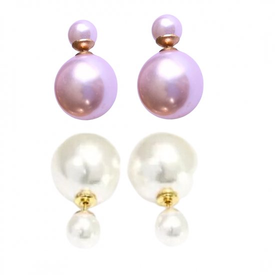 2 paar -Double dots -Wit - licht roze- goudkleurig- Oorbellen- Charme Bijoux