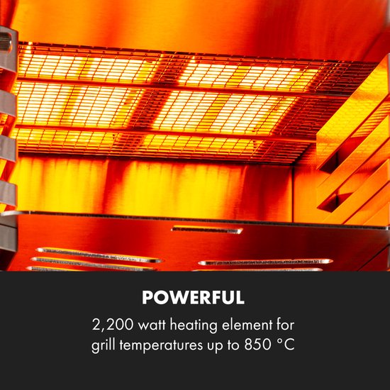 Klarstein Hannibal elektrische grill voor hoge temperaturen indoor 2.200W 850 °C zwart - 42 cm 13 kg - RVS - voor Keuken - LED Display Timer Compact - Elektrische BBQ - Tafelgrill - Indoor Grill - Tischgrill - Steakhouse Grill van Klarstein — afbeelding 2