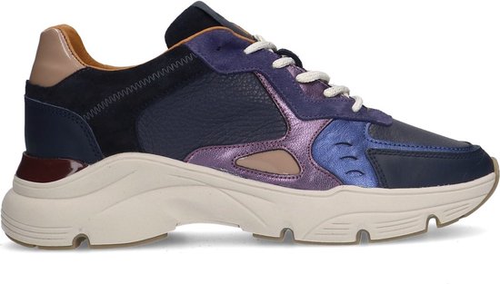 Manfield - Dames - Blauwe leren sneakers met suède details - Maat 37