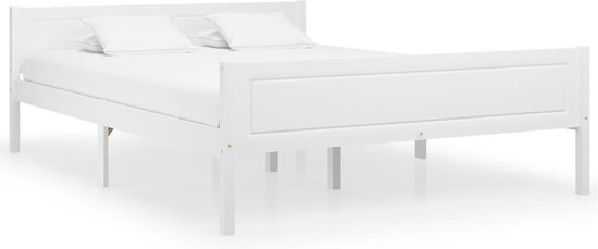 The Living Store Houten bedframe - 206 x 126 x 63 cm - wit massief grenenhout en multiplex - geschikt voor 120 x 200 cm matras - montage vereist