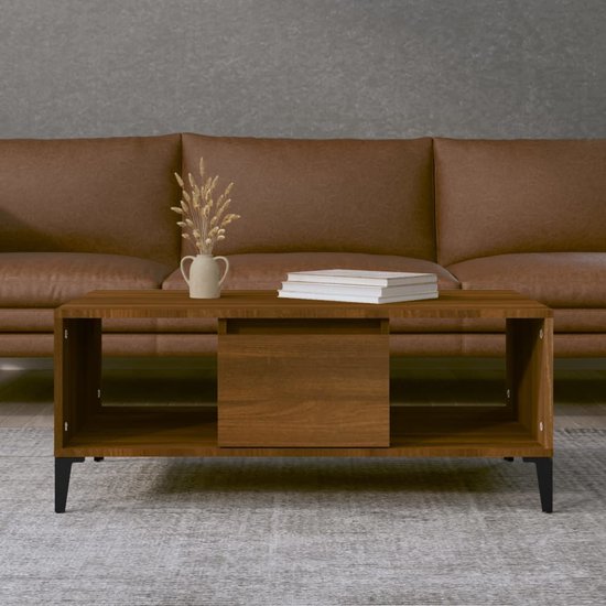 The Living Store Table basse 90x50x36-5 cm bois fini couleur chêne brun - Table
