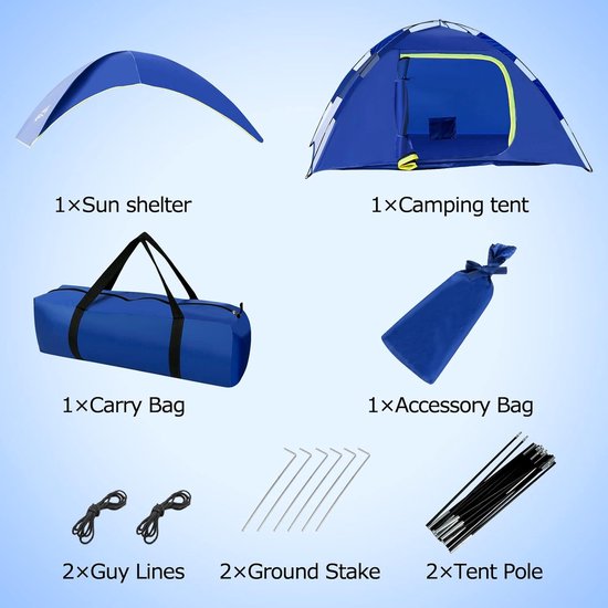 Lichtgewicht kampeertent voor S (1-2)/L (2-3) personen , familie koepeltenten winddicht met draagtas , gemakkelijk te monteren buitentent , pop-up tent voor kamperen , tuin , wandeltocht van LWQ — afbeelding 3