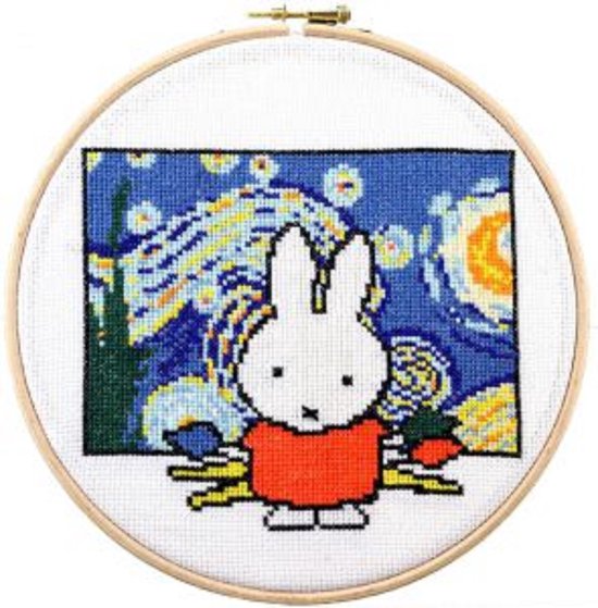 Pako Borduurpakket - Nijntje Holland van Gogh, Dick Bruna - 276.041 - voorgesorteerd garen - Aida - 20 cm Rond - DIY kit