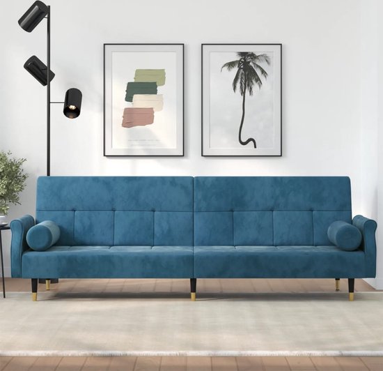Canapé-lit en velours The Living Store - Blauw - Dossier réglable - Assise confortable - Structure robuste - Pieds en métal - 216 x 89 x 70 cm