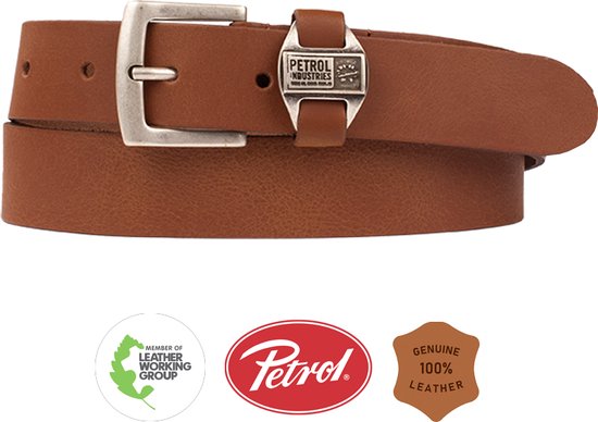 Petrol Industries Riem Heren - Broekriem - Verstelbaar - Leer - Cognac - 85 cm - S