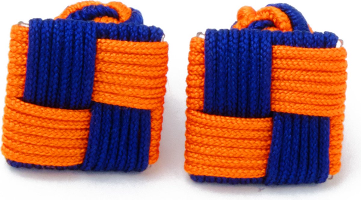 Manchetknopen - Zijden Knoop Vierkant met Oranje en Blauw