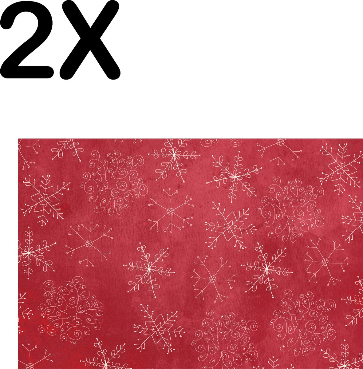 BWK Textiele Placemat - Rood - Wit - Kerst Patroon - Sneeuwvlok - IJskristal - Ster - Set van 2 Placemats - 45x30 cm - Polyester Stof - Afneembaar