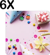 BWK Stevige Placemat - Roze Party - Feest - Versiering - Achtergrond - Set van 6 Placemats - 40x40 cm - 1 mm dik Polystyreen - Afneembaar