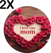 BWK Luxe Ronde Placemat - Rozen Hart met I Love Mom - Set van 2 Placemats - 50x50 cm - 2 mm dik Vinyl - Anti Slip - Afneembaar