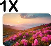 BWK Stevige Placemat - Roze Bloemen op een Berg bij Zonsondergang - Set van 1 Placemats - 45x30 cm - 1 mm dik Polystyreen - Afneembaar