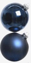 House of Seasons Set van 18, Glazen Kerstballen donker blauw D8cm