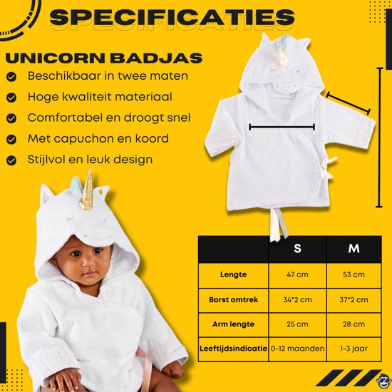 Baby Badjas Eenhoorn - 0-12 maanden (0-1 jaar) - ochtendjas - katoen - snel drogend - met capuchon - kraamcadeau - dierenbadjas - sinterklaas - unicorn - dier - meisjes en jongens - wit — afbeelding 4