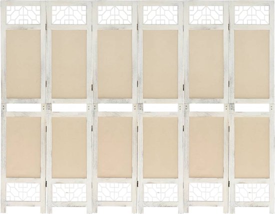 The Living Store Kamerscherm  6 Panelen  210x165 cm  Crème/Wit  Paulowniahout/MDF/Stof