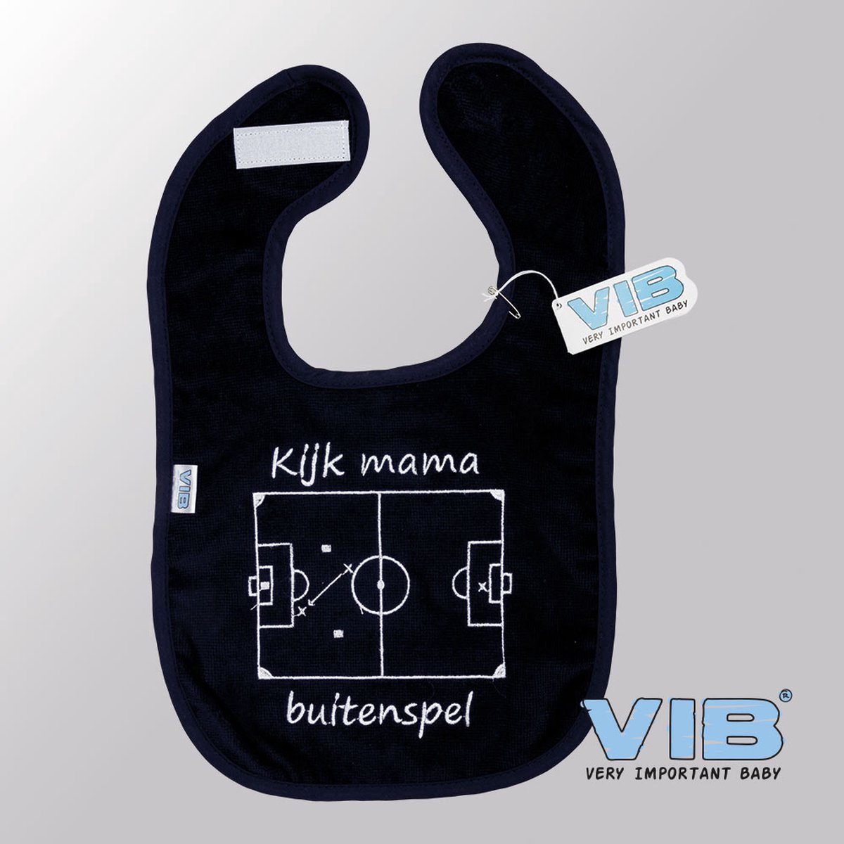 Goedkoopste VIB® - Slabbetje Luxe velours - Kijk mama buitenspel (Voetbalveldje) (Navy) - Babykleertjes - Slabbetjes - zwangerschap aankondiging - baby aankondiging