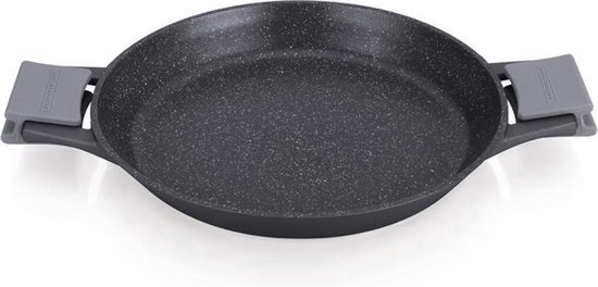 Royalty Line® MP36M Paellapan Inductie - Paella Pan Ø 36 cm - Met Afneembare Koudgrepen - Voor Alle Warmtebronnen - Oven-Vrij - Marmer Coating - Zwart