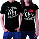 PicOnTshirt - Teetalks Series - T-Shirt Dames - T-Shirt Heren - T-Shirt Met Print - Couple T-Shirt Met Mr. and Mrs. Print - 2 Pack - Zwart - Heren XL/Dames S