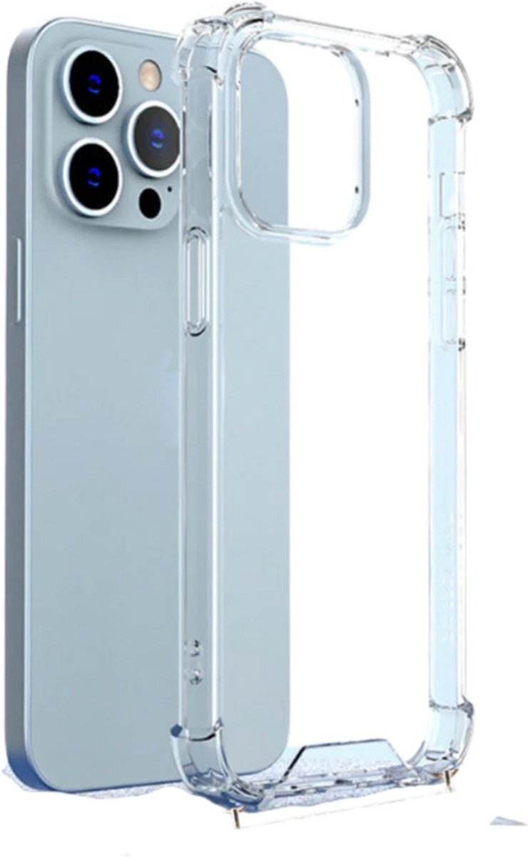 Transparant hoesje voor iPhone 15 met bevestiging haakjes | iPhone 15 | haakjes | clear case | voor ketting en sieraad | transparant | goudkleurige bevestiging
