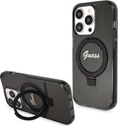 Guess Ring Glitter Back Case (MagSafe Compatible) - Geschikt voor Apple iPhone 15 Pro Max (6.7") - Zwart