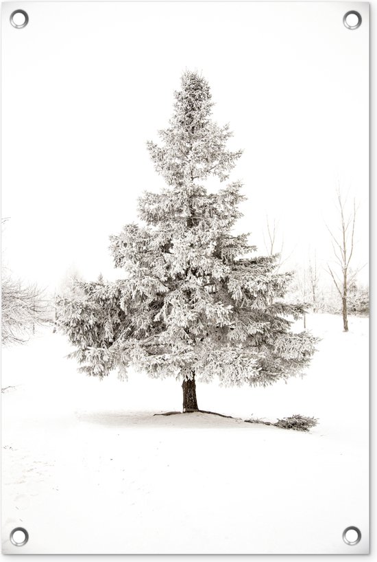 Tuindecoratie Winter - Boom - Sneeuw - Natuur - Seizoenen - 40x60 cm - Tuinposter - Tuindoek - Buitenposter