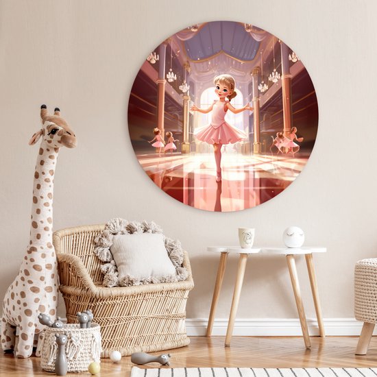 Muurcirkel kinderkamer - Wandcirkel ballerina - Meisjes - Kinderen - Schilderij rond - Meisjeskamer - Muurdecoratie rond - Ronde wanddecoratie - 150x150 cm - Ronde schilderijen - Wandcirkel - Muurcirkel binnen