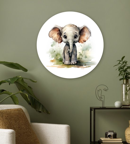 WallCircle - Cercle mural éléphant 60x60 cm - Cercle mural chambre enfant animaux - Décoration chambre fille moderne - Accessoires chambre garçon - Chambre enfant - Tableaux ronds chambre enfant - Décoration murale chambre fille - Décoration murale