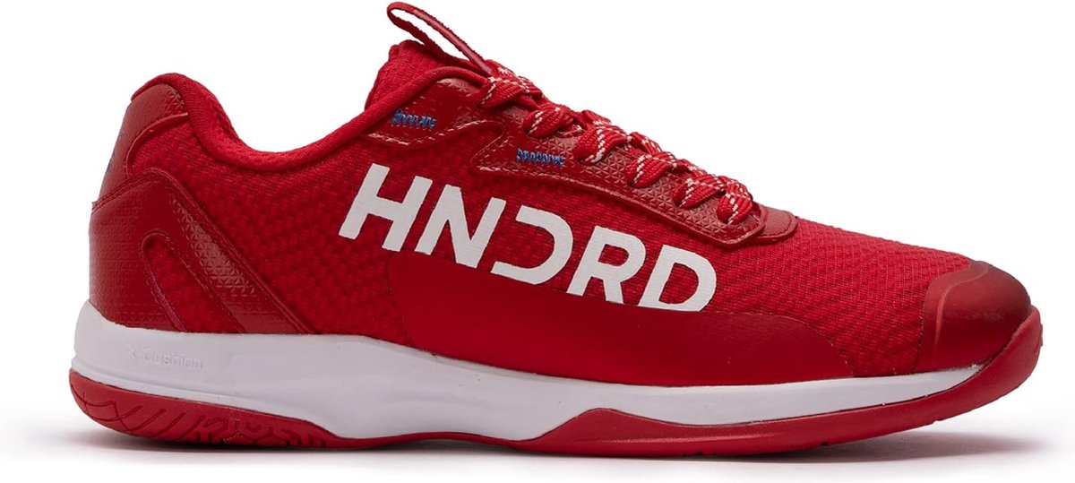 HUNDRED Xoom Pro non-marking professionele badmintonschoenen voor heren | Materiaal: kunstleer | Geschikt voor indoortennis, squash, tafeltennis, basketbal en padel (rood/wit, EU 42, UK 8, US 9)