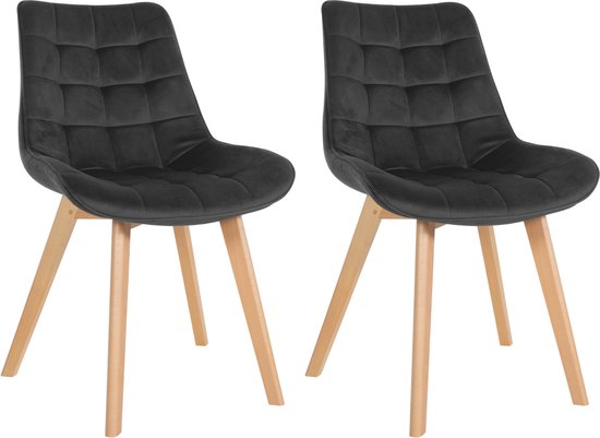 CLP Brook Set van 2 eetkamerstoelen - Hout frame - Fluweel - Velvet - zwart