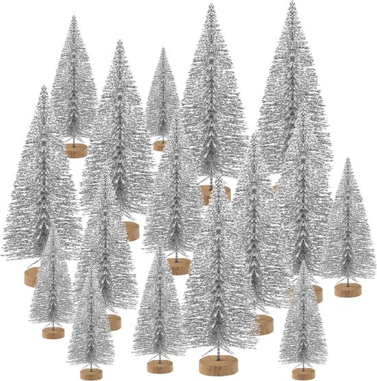 48 stuks mini kerstbomen fles borstel bomen tafelblad model bomen voor kerst decoratie doe-het-zelf kamer decor diorama modellen (zilver) kleine maten bomen