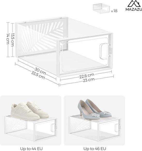 MIRA Home - Schoenendoos - Set van 18 - Opbergdoos - Kunststof - 33,5x30x13,5