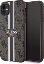 Bescherming Guess iPhone 11 / XR brown hardcase 4G Printed Stripes MagSafe