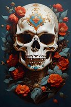 Skull met Bloemen | Skull Art | Skelettenkop Poster | Dia de Muertos | 51x71cm | Wanddecoratie | Muurposter | MT | Geschikt om in te lijsten