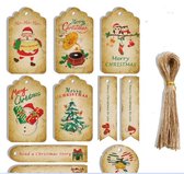 Kraft / Naturel / Karton Label Kaartje Kerst incl. touw - Merry Christmas - Ho Ho Ho - Kartonnen Kerstlabels - 10 assorti | Cadeau label - Kaart - Labels - Kraftpapier - Memokaart | Cadeau - Gift Tag - Leuk verpakt | Geschenk | DH collection