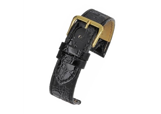 Horlogeband-horlogebandje-20mm-echt leer-croco look-zwart-zacht-plat-goudkleurige gesp-leer-20 mm
