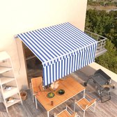 The Living Store Uitschuifbare Luifel - 300 x 250 cm - Blauw en wit - Gepoedercoat aluminium - Polyesterstof
